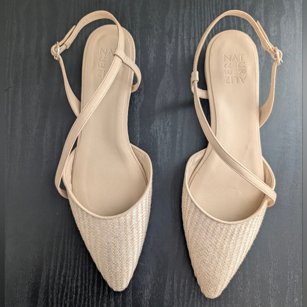 Naturalizer Hawaii Slingback Flats Opal Natural Woven Straw  Pointed Toe 11 N